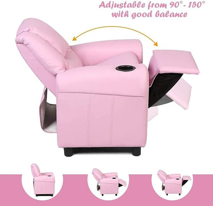 ARLIME Kids Recliner chair, toddler Armchair Upholstered Couch with Cup Holder, Backrest, baby Leather sofa with Headrest and Footrest, Child Furniture for Ages 2-7(Pink)