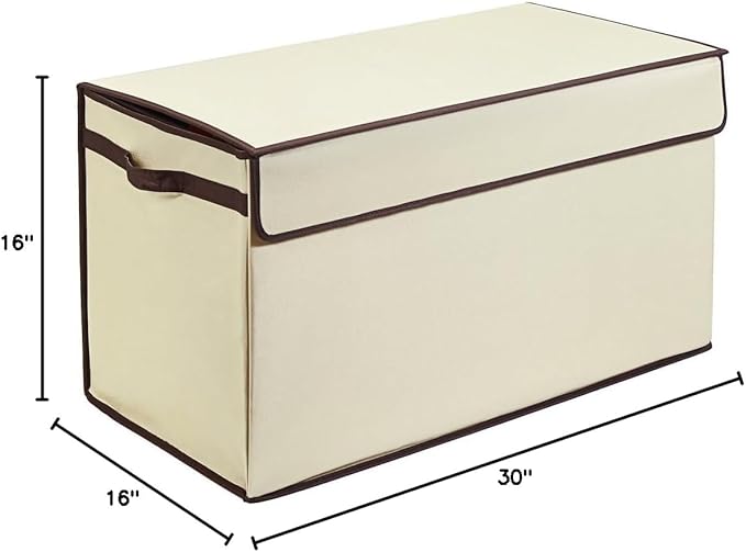 Great Useful Stuff G.U.S. Large Collapsible Toy Box | Toy Organizers, Storage bin, basket with Lid | Sturdy 600D Polyester Toy Chest | Durable, Storage Box for Kids’ Playroom | 30"x16"x16" (Ivory)
