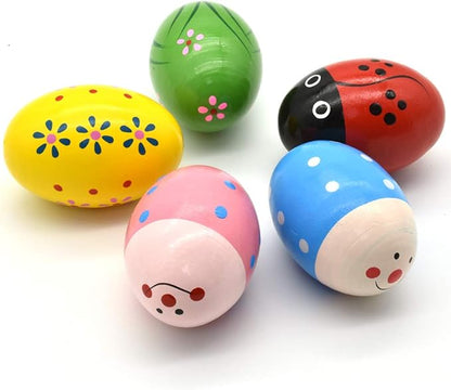 Hayder 5 Pack Wooden Easter Eggs Shakers Maracas Percussion Musical for Party Favors, Classroom Prize Supplies, Basket Stuffers Fillers, Easter Gifts for Children