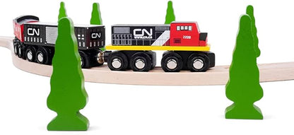 Bigjigs Rail Wooden CN Train - 1 Engine, 2 Carriages & 2 Track Pieces, Kids Train Toy Accessories, Toddler Railway Sets, Trains with Magnetic Couplings, for 3+ Year Old