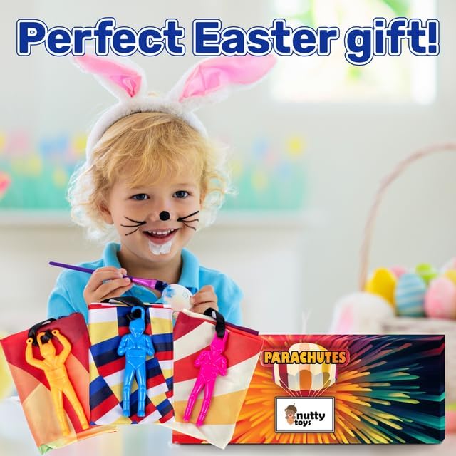 nutty toys Parachute Toys for Kids - Tangle Free Outdoor Flying Parachute Men, Top Indoor & Outside for 3 4 5 6 7 8 9 10 11 12 Year Old, Best Easter Basket Stuffers Idea 2026, Unique Boy & Girl Gifts