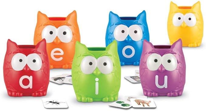 Learning Resources Vowel Owls Sorting Set, Word Recognition, Assorted Colors, Set of 6, Ages 5+