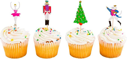 Restaurantware Top Cake Christmas Cupcake Toppers 24 Nutcracker Holiday Cupcake Toppers - Assorted Includes Christmas Tree Ballerina Nutcracker And Rat King Paper Xmas Cupcake Toppers