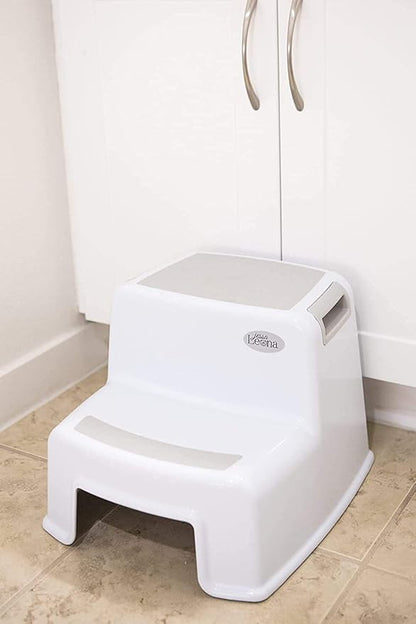 Dual Height 2 Step Stool for Kids | Slip Resistant Soft Grip Toddler's Stool for Potty Training and Use in The Bathroom or Kitchen | BPA Free for Comfort and Safety (1 Pack, Grey)