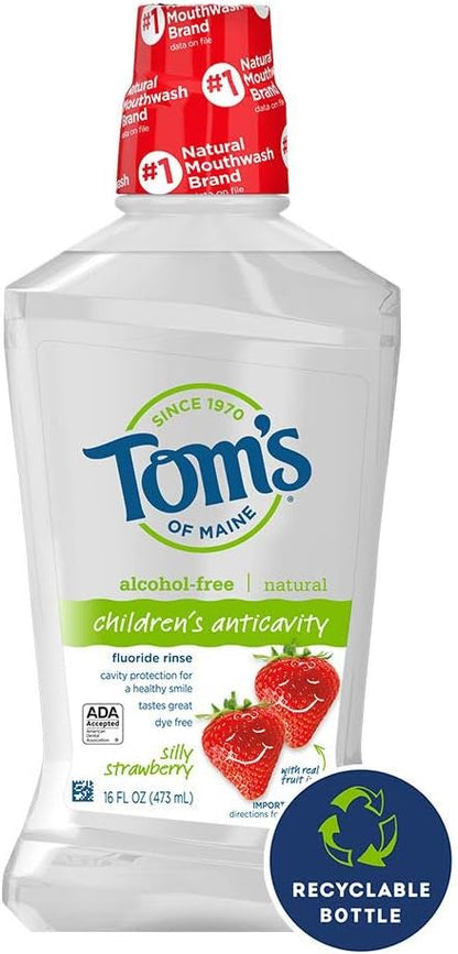 Tom's of Maine Children's Anticavity Fluoride Rinse Mouthwash, Silly Strawberry, 16 oz. 3-Pack
