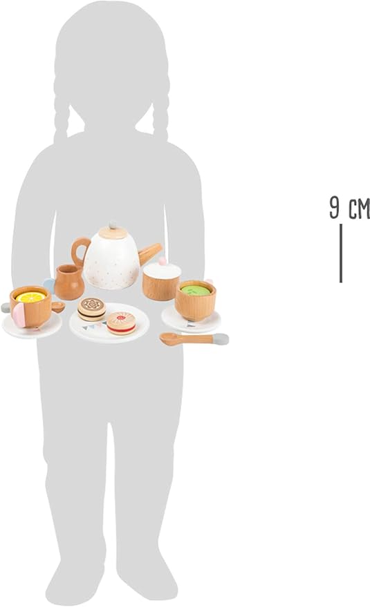 Small Foot Wooden Toys-Premium 17 Piece Toy Tea Playset- Deluxe Play Pretend Food Set Includes Tea Pot, Cookies, Plates and Teacup-Ideal for Toddlers 3+