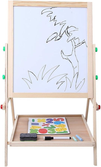 TOPINCN Art Wooden Drawing Board,Double Side Drawing Board for Chalk and Cartoon Letters Stickers for Nursery and Baby Toddler Junior Bedrooms Drawing Paper