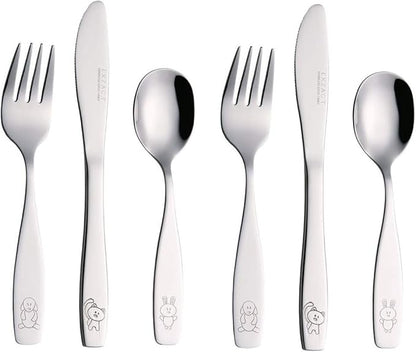 Exzact Children's Flatware Kids Silverware 6pcs, Toddler Utensils, Dishwasher Safe, 24 Months+
