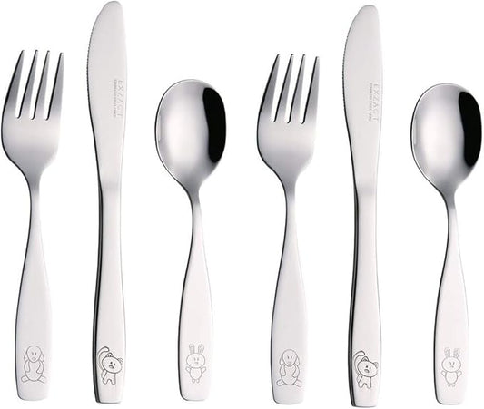Exzact Children's Flatware Kids Silverware 6pcs, Toddler Utensils, Dishwasher Safe, 24 Months+