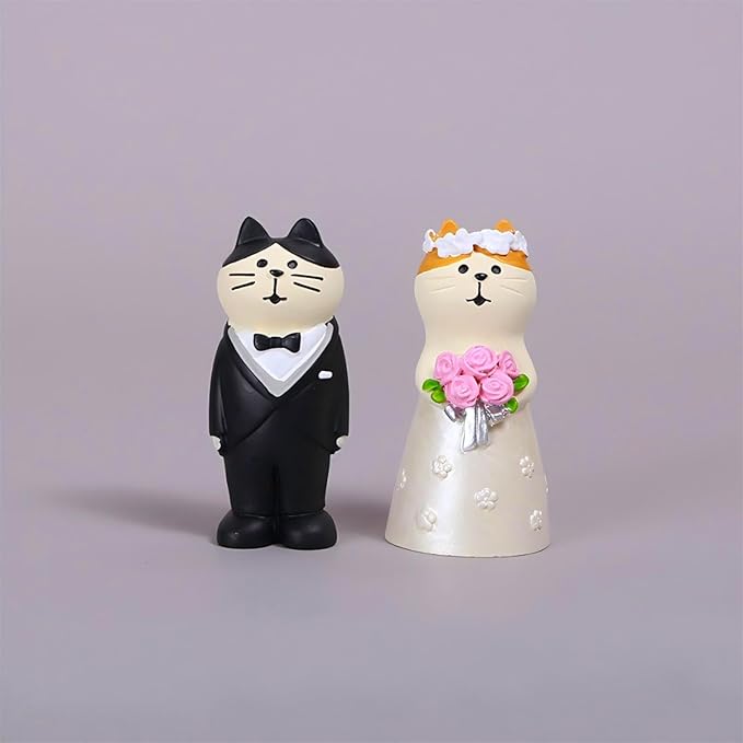 Wedding Cat Figurines Set - Mini Groom and Bride Cats, Adorable Wedding Gifts for Cat Lovers, Wedding Anniversary Cake Topper Decoration, Resin Cat Statues Table Décor