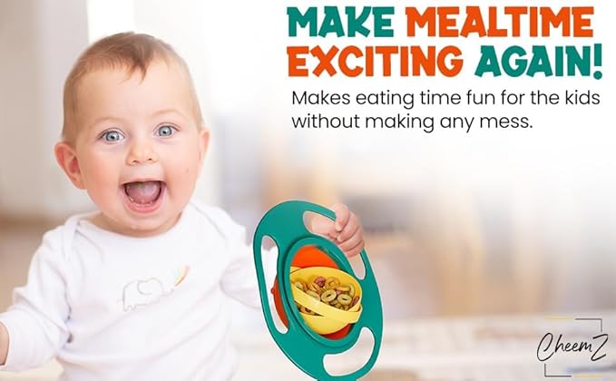 BPA Free Anti Spill 360 Rotate Gyro Bowl for Babies, Universal Kids Feeding Tableware (Yellow/Purple), Small