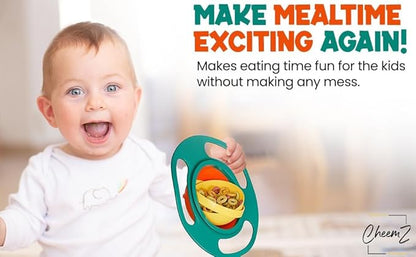 BPA Free Anti Spill 360 Rotate Gyro Bowl for Babies, Universal Kids Feeding Tableware (Gray/Orange), Small, Orange/Gray
