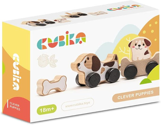 Wooden Clever Puppies Train Toy – Magnetic Dog-Themed Wood Toy Playset for Toddlers 18 Months+ – Montessori Toy for Fine Motor Skills and Imaginative Play