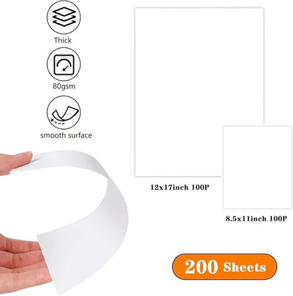 WAUPPY Sketch Drawing Paper 200 Sheets Art Craft Paper for Kids, School Easel Arts Supplies, White Coloring Paper, Doodle Paper