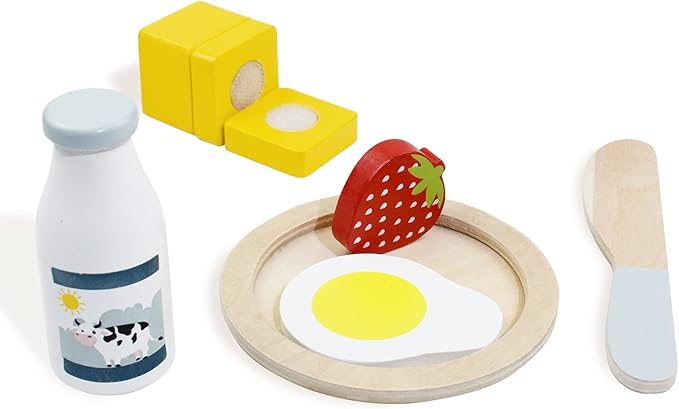 PairPear Pop up Toaster Play Kitchen Playset - Wooden Toy Food 11 Accessories for Kids