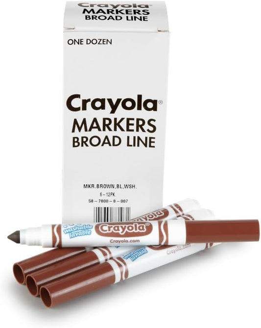 Crayola Washable Markers - Brown (12ct), Kids Broad Line Markers, Bulk Markers for Classrooms & Teachers