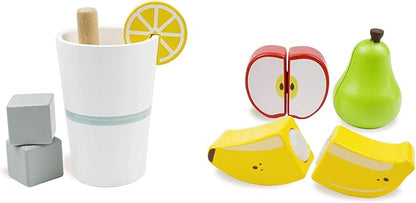 PairPear Smoothie Maker Blender Set - Wooden Toy Mixer Food Play Kitchen 14 pcs Accessories for Kids