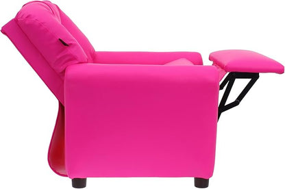 The Crew Furniture Traditional Kids Recliner, Toddler Ages 1-5 Years, Pu Faux Leather, Hot Pink