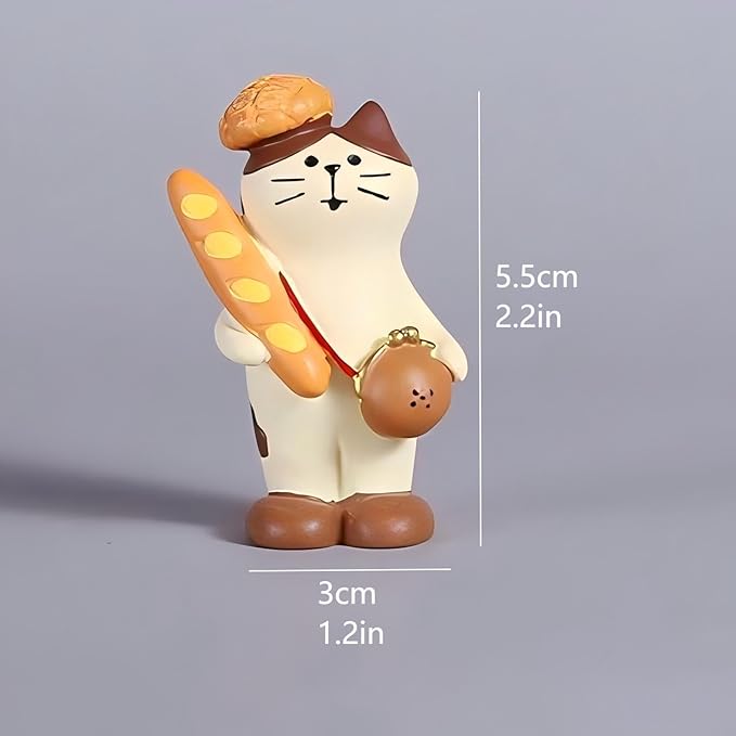 Miniature Cat Bakers Trinkets Set of 3, Cute Cat Figurines for Bakery, Funny Gifts for Cat Lovers or Baker, Car Dashboard Home Office Desk Decor