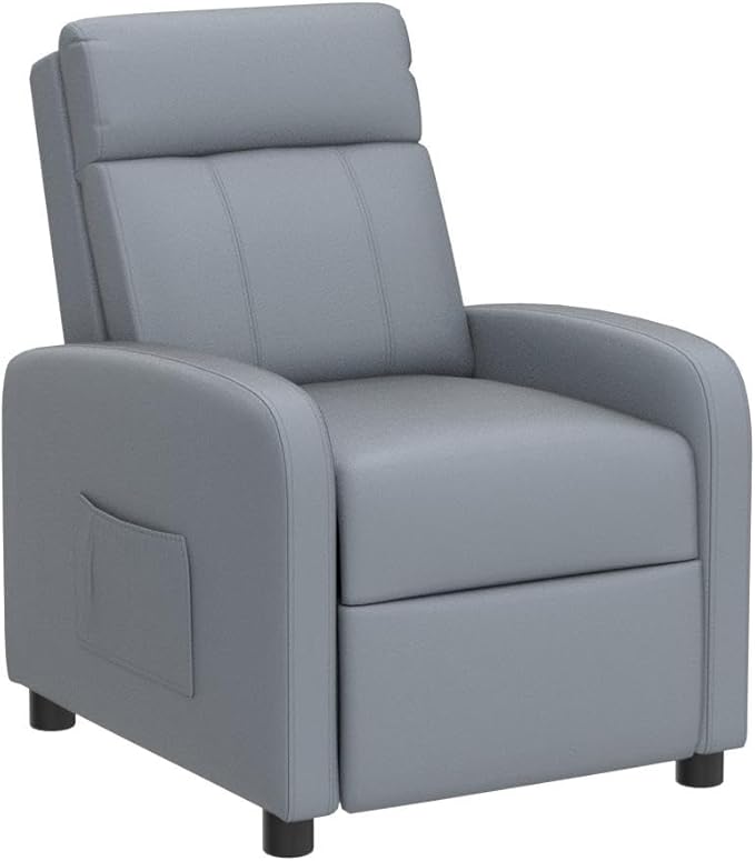 Costzon Kids Recliner, Adjustable PU Leather Lounge Chair w/Side Pockets, Footrest, Headrest for Kids Room & Play Room, Easy to Clean, Padded Recliner Sofa for Children Boys Girls Aged 3-12 (Grey)