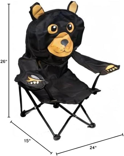 Kids Folding Camp Chair with Cup Holder and Carry Bag - Black Bear