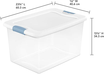 Sterilite 12-Pack Latching Box, Clear Plastic Organizer Bins with White Lids, 64 Quart – Large Stackable Containers for Closet, Bedroom, Garage, Kitchen, and Pantry Organization