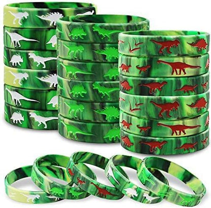 30 Pack Dinosaurs Silicone Wristbands Dinosaurs Bracelets Dinosaurs World Jurassic Party Supplies for Dinosaurs Theme Party Birthday Party Favors Gifts Bags Stuffers - 3 Colors