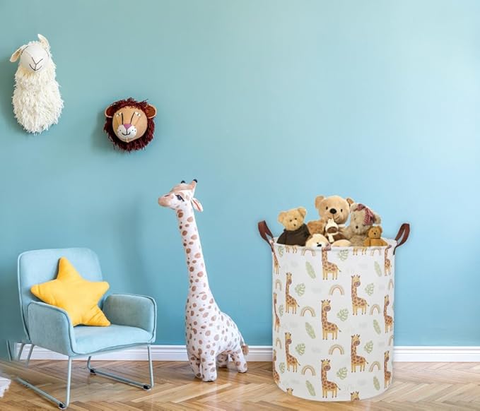 ESSME Kids Laundry Hamper,Giraffe Hamper Collapsible Canvas Waterproof Animal Storage Bin for Boy, Nursery Hamper,Gift Baskets,toy bins(Giraffe)