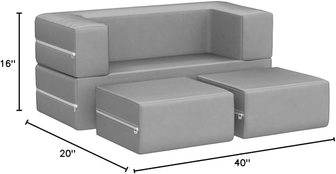 Jaxx Zipline Modular Kids Loveseat & Ottomans/Fold Out Lounger, Platinum