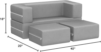 Jaxx Zipline Modular Kids Loveseat & Ottomans/Fold Out Lounger, Platinum