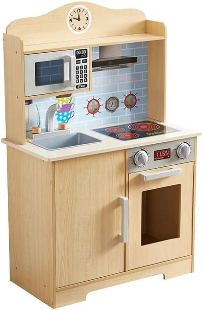 Play Kitchen for Kids, Wooden Toddlers Toy Kitchen Playset, Kitchen Cooking Set with Plenty of Play Features, Kitchen Pretend Play Set, Toys Kitchen with 13 Pcs Toy, Gift for Girls and Boys Ages 3+