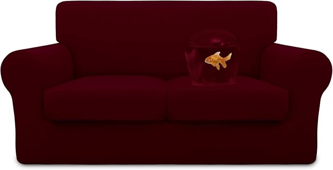 Easy-Going 100% Dual Waterproof Loveseat Cover Stretch Soft Couch Cover for Dogs, Sofa Slipcover for 2 Separate Cushion Couch Leakproof Furniture Protector for Kids, Pets Wine