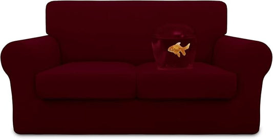 Easy-Going 100% Dual Waterproof Loveseat Cover Stretch Soft Couch Cover for Dogs, Sofa Slipcover for 2 Separate Cushion Couch Leakproof Furniture Protector for Kids, Pets Wine