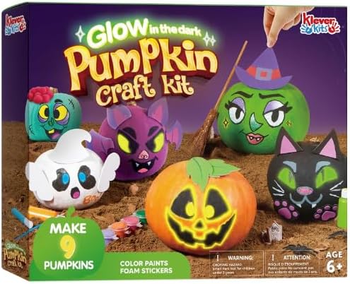 Klever Kits Halloween Pumpkin Painting Kit, Party Favor for Kids, Halloween Arts Crafts Party Supplies, Glowing in The Dark Pumpkin Decorating Kit, DIY Coloring Set for Classroom Activities Games