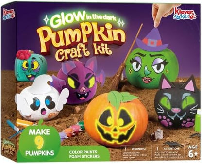 Klever Kits Halloween Pumpkin Painting Kit, Party Favor for Kids, Halloween Arts Crafts Party Supplies, Glowing in The Dark Pumpkin Decorating Kit, DIY Coloring Set for Classroom Activities Games