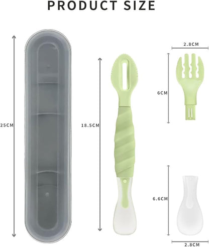 Double Head Baby Silicone Food Spoon (Olive green), Baby Fruit Scraping Mud Spoon, Feeding Spoons Training Spoon for Infants, baby led weaning supplies (Olive green)