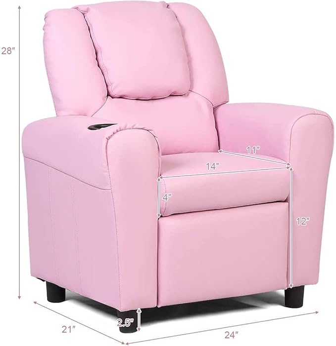 ARLIME Kids Recliner chair, toddler Armchair Upholstered Couch with Cup Holder, Backrest, baby Leather sofa with Headrest and Footrest, Child Furniture for Ages 2-7(Pink)