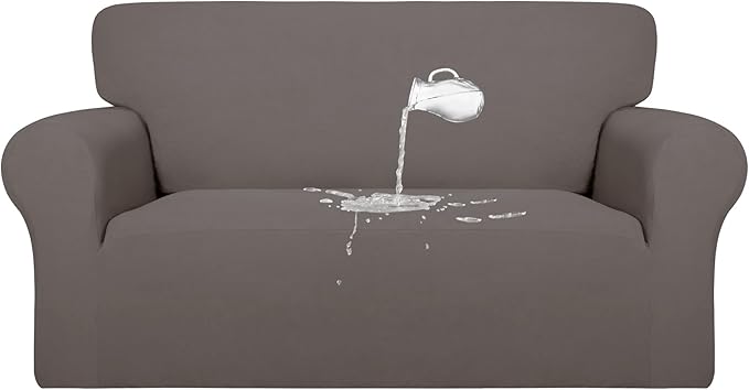 PureFit 100% Dual Waterproof Couch Cover Slipcovers for Couches and Sofas - Stretch Non Slip Fleece Sofa Covers Washable, Leakproof Furniture Protector for Kids, Pets, Dog (Loveseat, Taupe)