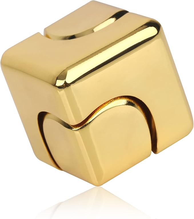 QLKUNLA Fidget Cube Spinner Anti-Anxiety Focusing Fidget Toys EDC Fidgets Spinner 4-in-1 Toy Metallic Focus Toy Cube Finger Top Desktop ADHD Stress Relieve Toys for Kids and Adults (Gold)