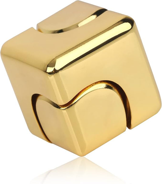 QLKUNLA Fidget Cube Spinner Anti-Anxiety Focusing Fidget Toys EDC Fidgets Spinner 4-in-1 Toy Metallic Focus Toy Cube Finger Top Desktop ADHD Stress Relieve Toys for Kids and Adults (Gold)
