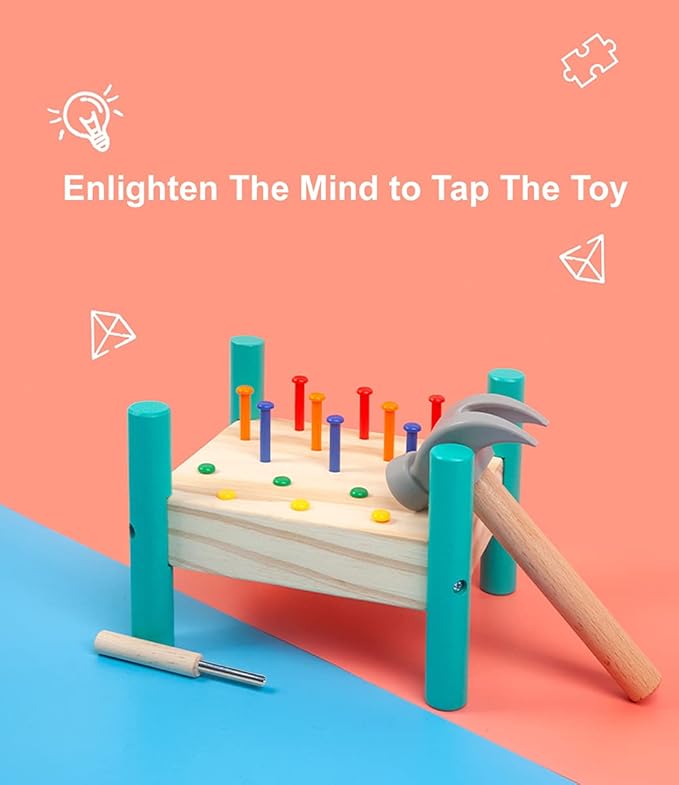 Wooden Baby Workbench Pounding Hammer Toy for Toddlers,STEM Educational Preschool Learning Toys for Kids, Great DIY Gift for Boys and Girls