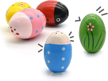 Hayder 5 Pack Wooden Easter Eggs Shakers Maracas Percussion Musical for Party Favors, Classroom Prize Supplies, Basket Stuffers Fillers, Easter Gifts for Children