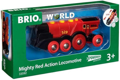 BRIO World 33592 Mighty Red Action Locomotive - Battery Operated Toy Train with Light, Sound Effects | Ideal for Kids Age 3 Compatible with All Tracks and Vehicles