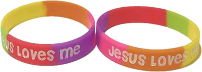 100 Bulk Count Jesus Loves Me John 3:16 Silicone Wristband Bracelets - Church Gifts - Missionary Christian - Religious Handouts