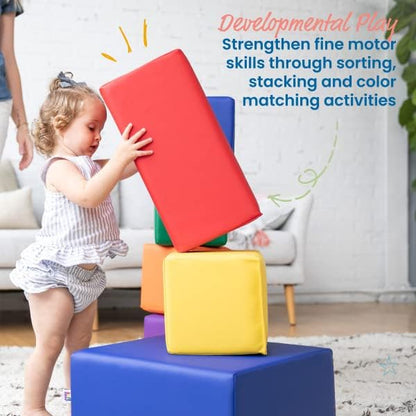 ECR4Kids ELR-12684 Softzone Foam Big Building Blocks, Soft Play for Kids (7-Piece Set), Toddler Blocks, Primary