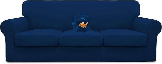 Easy-Going 100% Dual Waterproof Stretch Soft Couch Cover for Dogs, Sofa Slipcover for 3 Separate Cushion Couch Leakproof Furniture Protector for Kids, Pets Navy