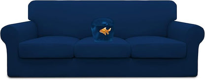 Easy-Going 100% Dual Waterproof Oversized Cover Stretch Soft Couch Cover for Dogs, Sofa Slipcover for 3 Separate Cushion Couch Leakproof Furniture Protector for Kids, Pets Navy