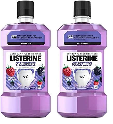 Listerine Smart Rinse Kids Alcohol-Free Anticavity Fluoride Mouthwash for Cavity Protection, Berry Splash Flavor, 500 mL (Pack of 2)