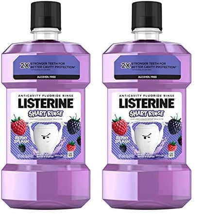 Listerine Smart Rinse Kids Alcohol-Free Anticavity Fluoride Mouthwash for Cavity Protection, Berry Splash Flavor, 500 mL (Pack of 2)