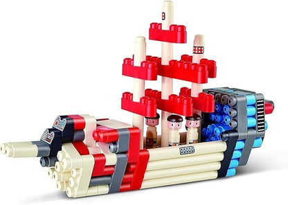 Hape PolyM Space Adventure Rocket Construction Kit | 138 Piece Building Brick Toy Play Set for Kids - Figurines and Accessories Included